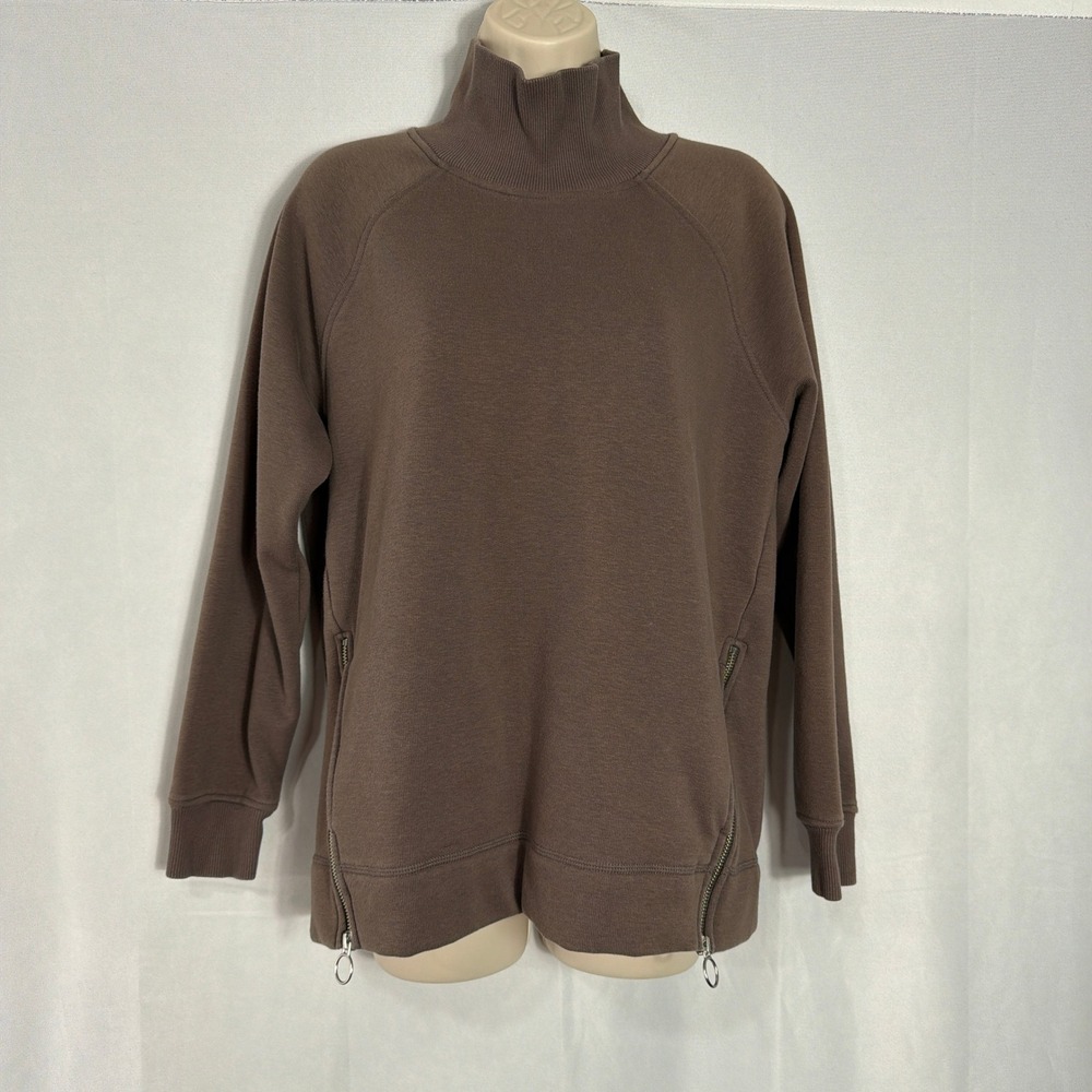 Athleta Sweatshirt Mock Neck Side Zips Small Brown Women Raglan Pullover